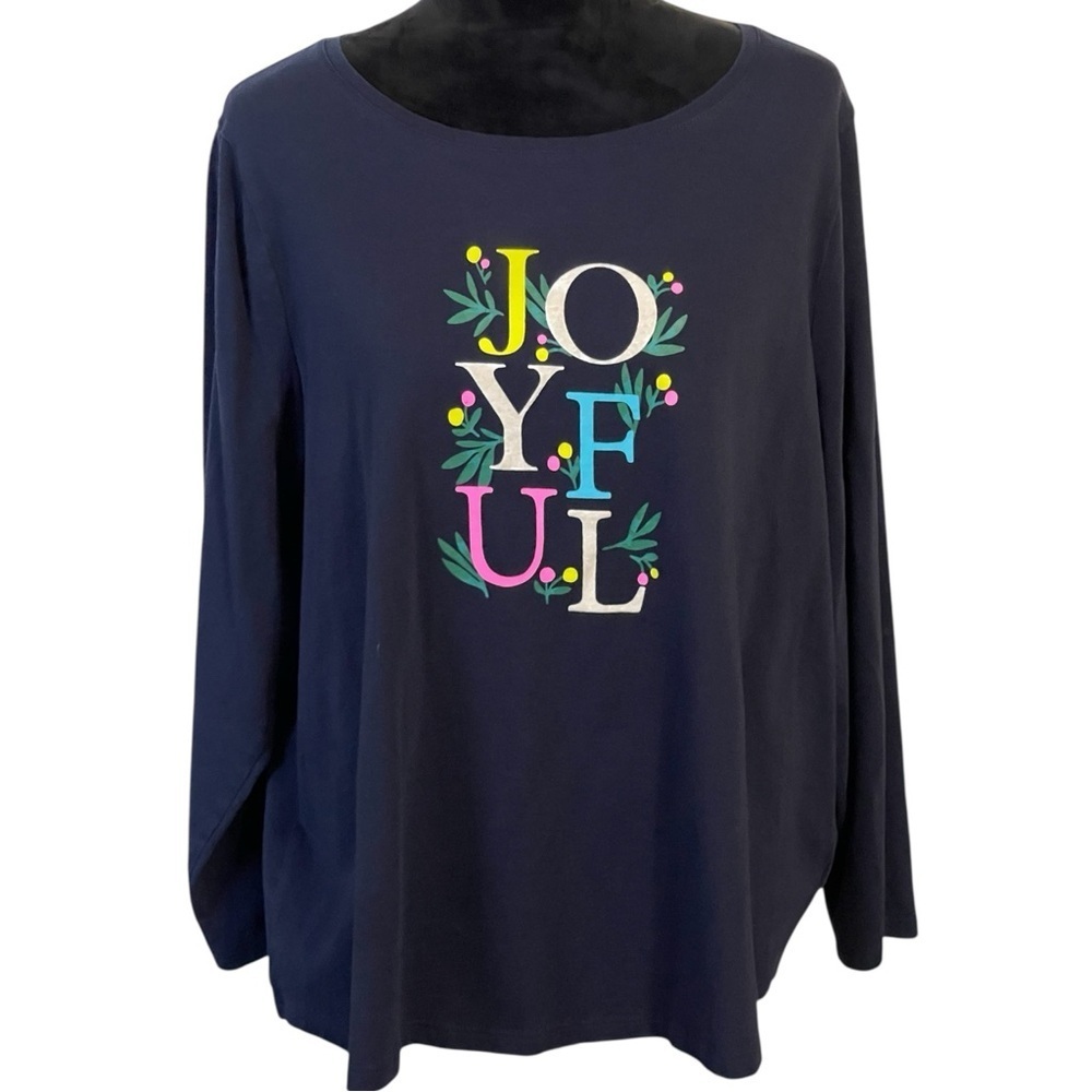 TALBOTS NAVY BLUE LONG SLEEVE JOYFUL CREWNECK 100% COTTON TOP SZ 2X EUC